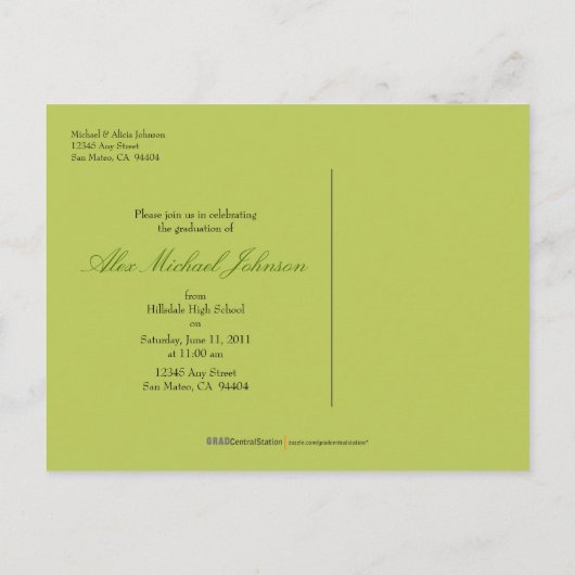 Banner Graduation Faire-part Postcard (chaux) (Dos)