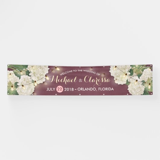 Banner Hydrangea Flowers String Lights Red