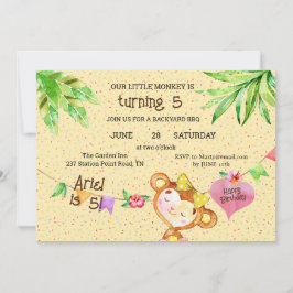 Banner Meisje Aap Draaien 5 Verjaardagsfeestje Kaart