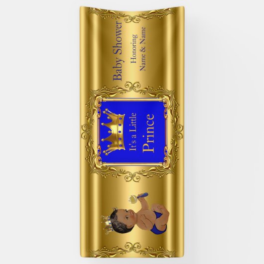 Banner Prince Baby shower Blauw Goud Etnisch (Verticaal)