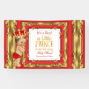 Banner Prince Baby shower Regal Red Gold Brunette
