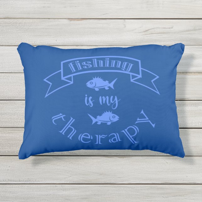 Banner ribbon quote Vissen is mijn therapie Buitenkussen (Voorkant)