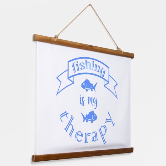 Banner ribbon quote Vissen is mijn therapie Hangend Wandkleed (Gebogen)
