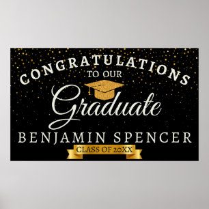 Banner voor Afstuderen met zwart en goud Poster