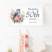 Bannière 50e anniversaire Fleur Rose Oiseau Bleu (En situation)