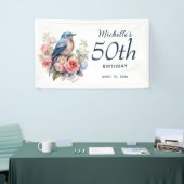 Bannière 50e anniversaire Fleur Rose Oiseau Bleu (Salon professionnel)