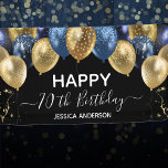 Bannière 70th Birthday Blue Gold Ballons<br><div class="desc">Ballons de parties scintillant en faux bleu et or élégants sur la bordure supérieure. Tout le texte est ajustable et facile à changer pour vos besoins de fête. chaque année,  l'âge peut être changé</div>