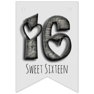 Bannière À Fanions 16ème Typographie rustique de coeurs du bonbon 16