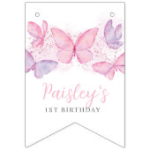 Bannière À Fanions 1er anniversaire Photo Papillon 12 mois (Deuxième drapeau)