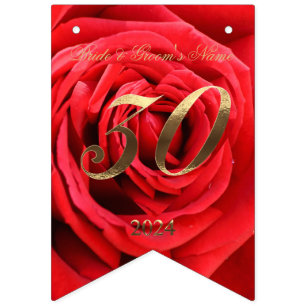 Bannière À Fanions 30e anniversaire du Mariage en 2024 Floral Red Ros
