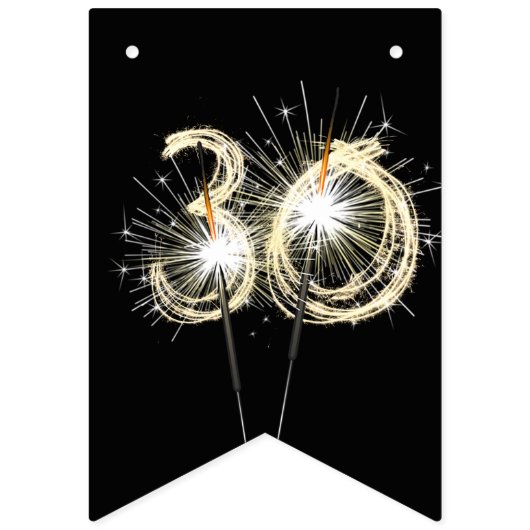 Bannière À Fanions 30ème Fête Sparklers Sur Noir (Premier drapeau)