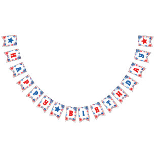 Bannière À Fanions 4 juillet Rouge Blanc et Bleu Joyeux anniversaire