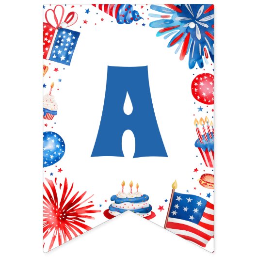 Bannière À Fanions 4 juillet Rouge Blanc et Bleu Joyeux anniversaire (Troisième drapeau)