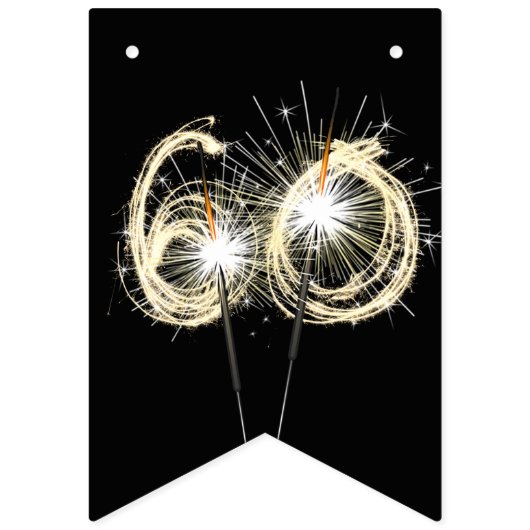 Bannière À Fanions 60ème Fête Sparklers Sur Noir (Deuxième drapeau)