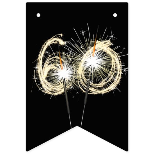 Bannière À Fanions 60ème Fête Sparklers Sur Noir (Premier drapeau)