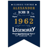 Bannière À Fanions 60th Birthday 1962 Blue Gold Ajouter le nom Retro (Premier drapeau)
