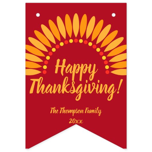 Bannière À Fanions Ajouter le nom Année Bon thanksgiving jaune rouge (Troisième drapeau)