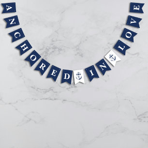 Bannière À Fanions Ancré en amour Nautique Bleu Ancre Mariage