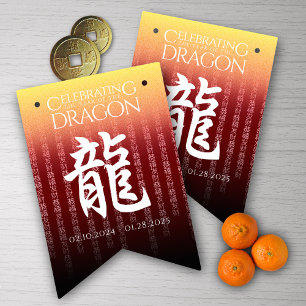Bannière À Fanions Année du Dragon 龍 Rouge Or chinois Nouvel An