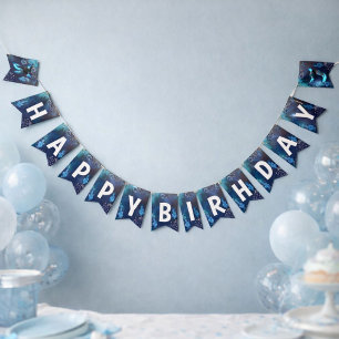 Bannière À Fanions Anniversaire Aquatique Axolotl Néon Bleu Foncé
