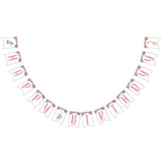 Bannière À Fanions Anniversaire d'un animal de Safari rose (Tout)