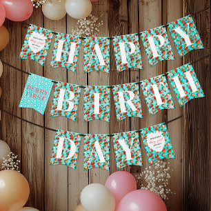 Bannière À Fanions Anniversaire Fleur Floral Fraise Retro Sarcelle Pr
