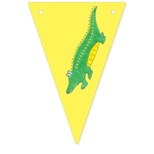 Bannière À Fanions Anniversaire Jaune Alligator Vert Crocodile (Premier drapeau)
