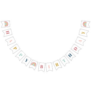 Bannière À Fanions Anniversaire rose arc-en-ciel du mignon Boho