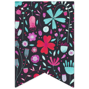 Bannière À Fanions Aquarelle Flower Meadow foncé