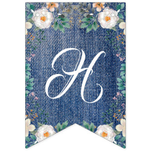 Bannière À Fanions Aquarelle ivoire Floral Vintage Jean Jacket Chic