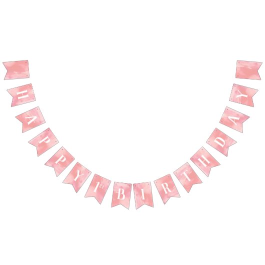 Bannière À Fanions Aquarelle rose Joyeux premier anniversaire (Tout)