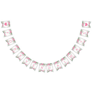 Bannière À Fanions Aquarelle rose L'amour fleurit Mariage pour toujou