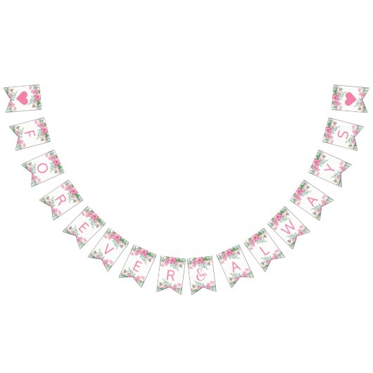 Bannière À Fanions Aquarelle rose L'amour fleurit Mariage pour toujou (Tout)