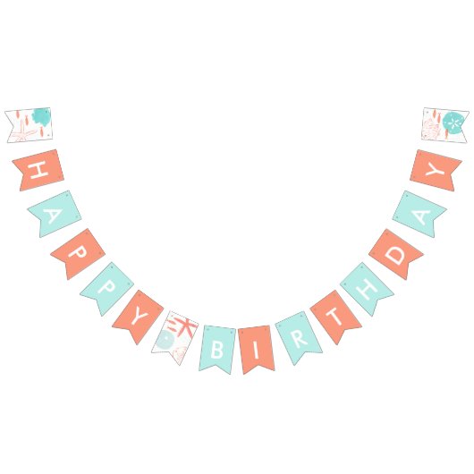 Bannière À Fanions Aquarelle turquoise et orange Ocean Bunthday (Tout)