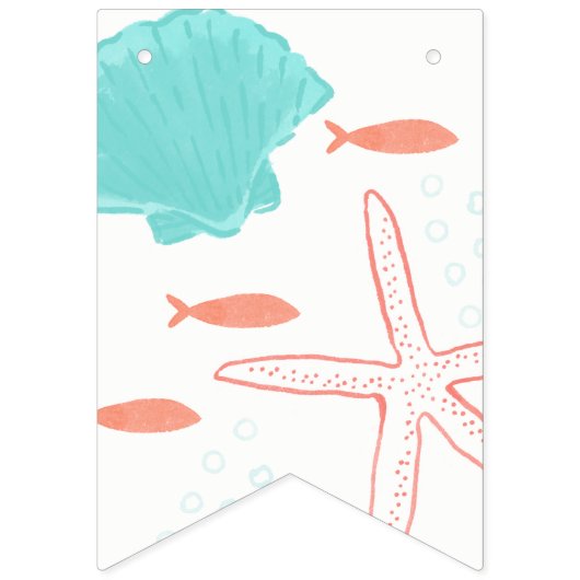 Bannière À Fanions Aquarelle turquoise et orange Ocean Bunthday (Premier drapeau)