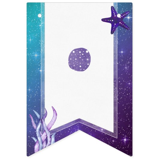 Bannière À Fanions Aquarelle violette et Turquoise Starfish Joyeux an (Premier drapeau)