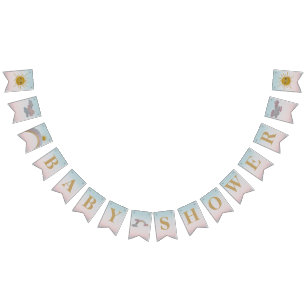 Bannière À Fanions Arc-ciel personnalisé-nuages-soleil thème-rose&ble