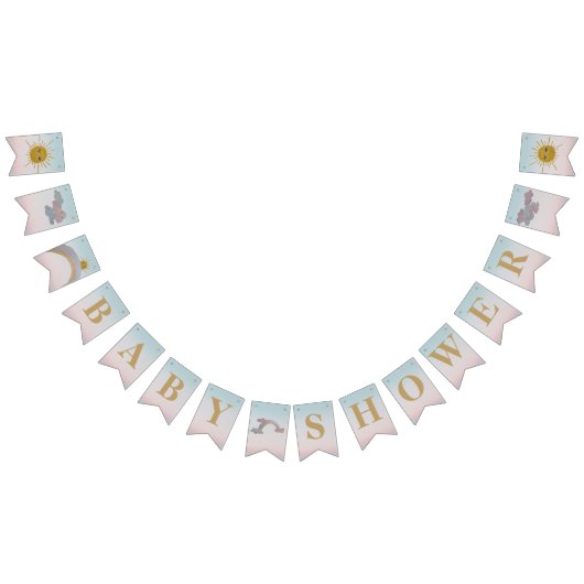 Bannière À Fanions Arc-ciel personnalisé-nuages-soleil thème-rose&ble (Tout)