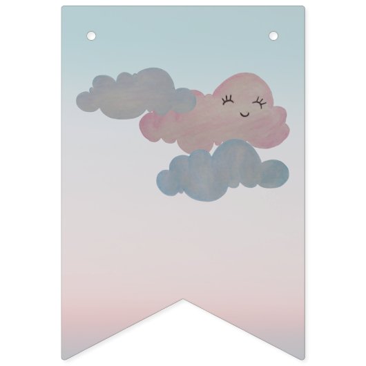 Bannière À Fanions Arc-ciel personnalisé-nuages-soleil thème-rose&ble (Deuxième drapeau)