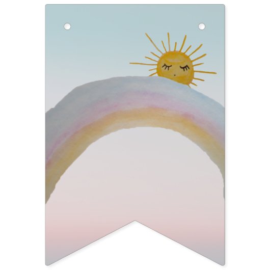 Bannière À Fanions Arc-ciel personnalisé-nuages-soleil thème-rose&ble (Troisième drapeau)