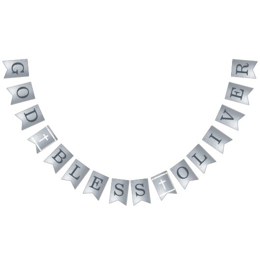 Bannière À Fanions Argent Dieu Béni 6 Lettres Nom Baptême Communion (Tout)