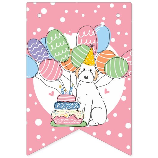 Bannière À Fanions Aussiedoodle blanc Bonne fête d'anniversaire (Premier drapeau)