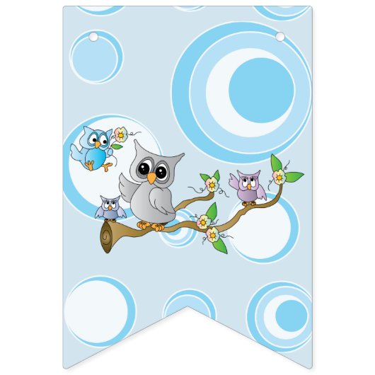 Bannière À Fanions Baby shower Bébé Bleu Cute Chouette (Deuxième drapeau)