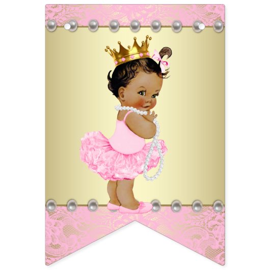 Bannière À Fanions Baby shower de Ballerina Ethnic Pink Gold (Premier drapeau)