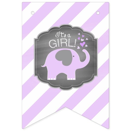 Bannière À Fanions Baby shower de fille d'éléphant de lavande (Troisième drapeau)