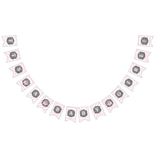 Bannière À Fanions Baby shower de fille d'éléphant rose (Tout)