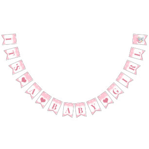 Bannière À Fanions Baby shower de fille d'éléphant rose