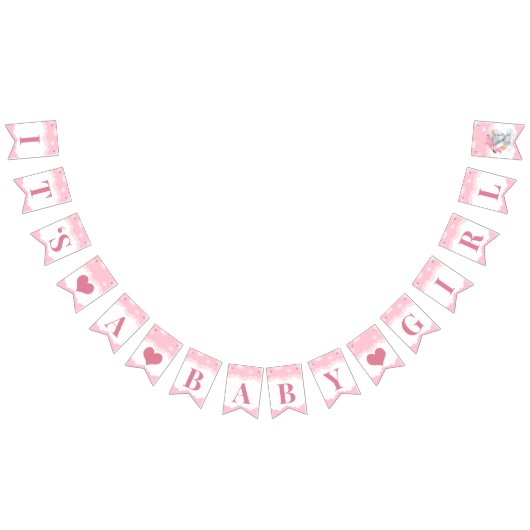 Bannière À Fanions Baby shower de fille d'éléphant rose (Tout)