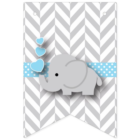 Bannière À Fanions Baby shower d'éléphant bleu, gris blanc (Deuxième drapeau)