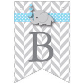Bannière À Fanions Baby shower d'éléphant bleu, gris blanc (Troisième drapeau)